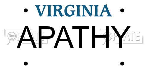 APATHY Virginia License Plate