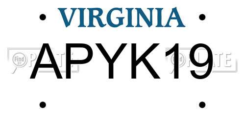 APYK19 Virginia License Plate
