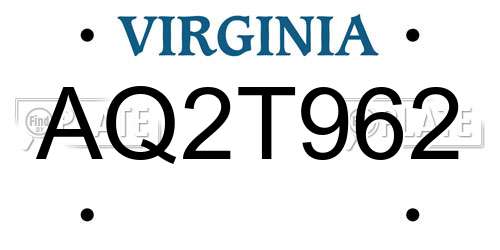 AQ2T962 Virginia License Plate