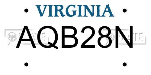 AQB28N Virginia License Plate