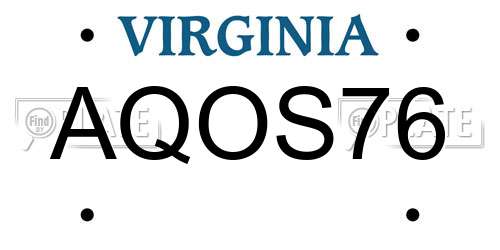 AQOS76 Virginia License Plate