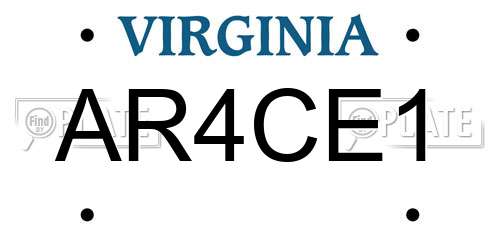 AR4CE1 Virginia License Plate