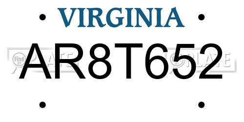 AR8T652 Virginia License Plate