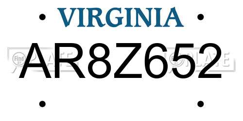 AR8Z652 Virginia License Plate
