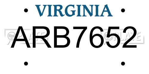 ARB7652 Virginia License Plate