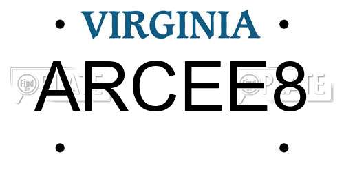 ARCEE8 Virginia License Plate