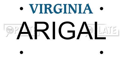 ARIGAL Virginia License Plate