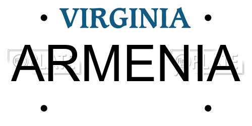 ARMENIA Virginia License Plate