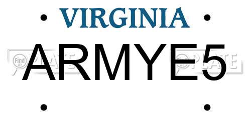 ARMYE5 Virginia License Plate