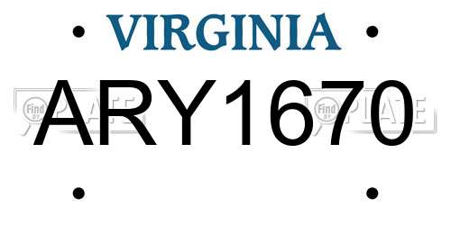 ARY1670 Virginia License Plate
