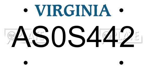AS0S442 Virginia License Plate