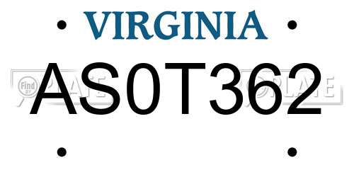AS0T362 Virginia License Plate