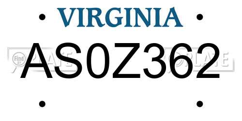 AS0Z362 Virginia License Plate
