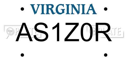 AS1Z0R Virginia License Plate