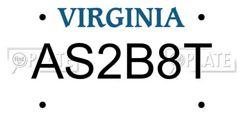 AS2B8T Virginia License Plate