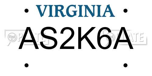 AS2K6A Virginia License Plate