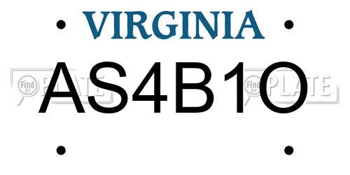 AS4B1O Virginia License Plate