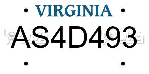 AS4D493 Virginia License Plate