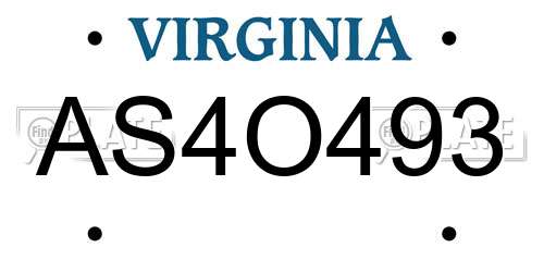 AS4O493 Virginia License Plate