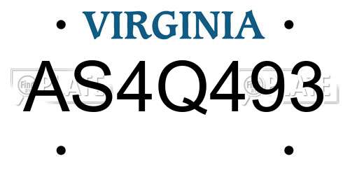 AS4Q493 Virginia License Plate