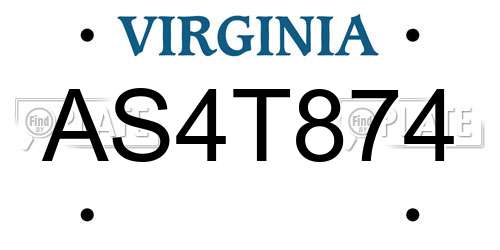 AS4T874 Virginia License Plate