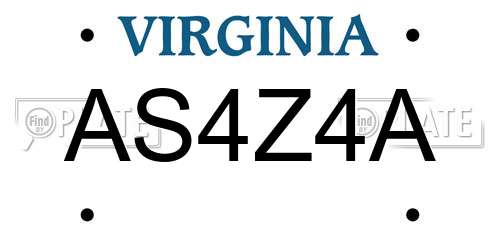 AS4Z4A Virginia License Plate