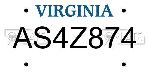 AS4Z874 Virginia License Plate