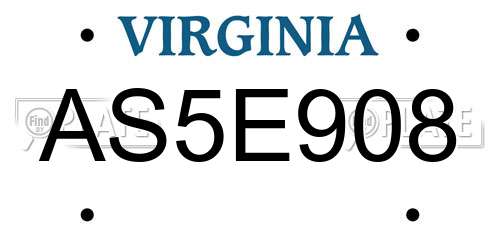 AS5E908 Virginia License Plate
