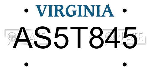 AS5T845 Virginia License Plate