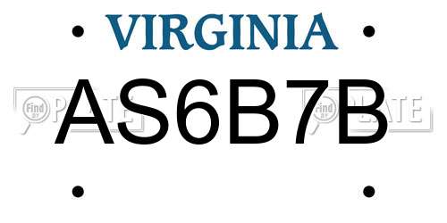 AS6B7B Virginia License Plate