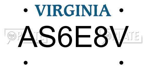 AS6E8V Virginia License Plate
