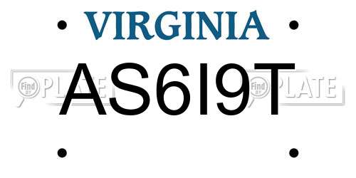 AS6I9T Virginia License Plate