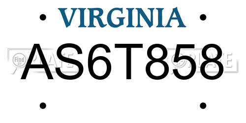 AS6T858 Virginia License Plate
