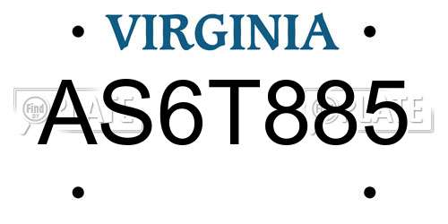 AS6T885 Virginia License Plate