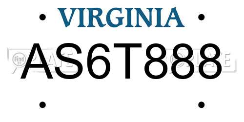 AS6T888 Virginia License Plate
