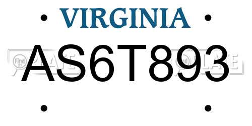 AS6T893 Virginia License Plate