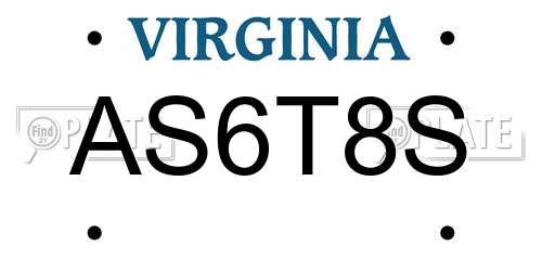 AS6T8S Virginia License Plate