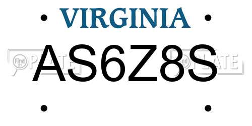 AS6Z8S Virginia License Plate
