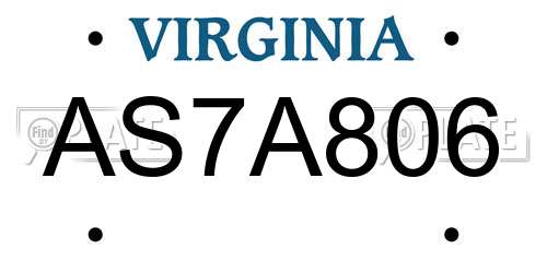 AS7A806 Virginia License Plate