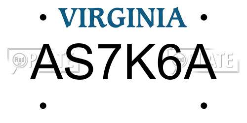 AS7K6A Virginia License Plate