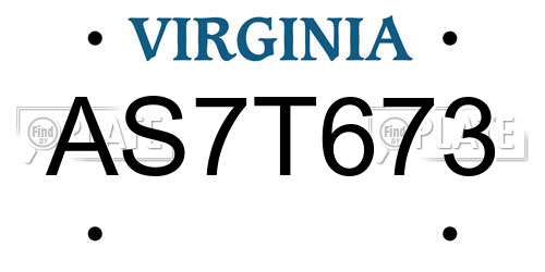 AS7T673 Virginia License Plate