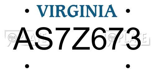 AS7Z673 Virginia License Plate