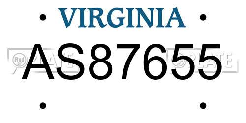 AS87655 Virginia License Plate