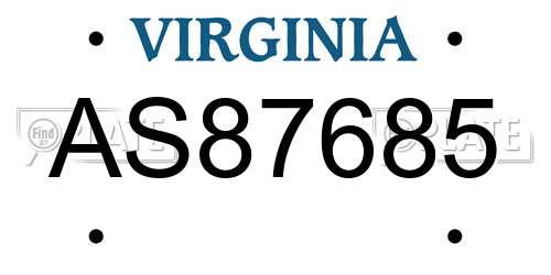 AS87685 Virginia License Plate