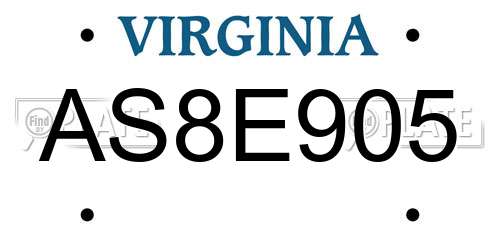 AS8E905 Virginia License Plate