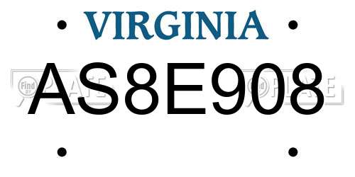 AS8E908 Virginia License Plate