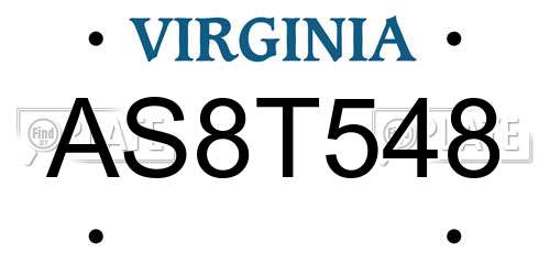 AS8T548 Virginia License Plate