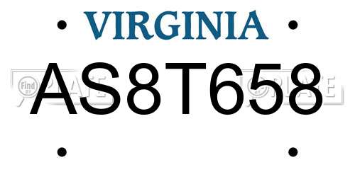 AS8T658 Virginia License Plate
