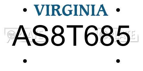 AS8T685 Virginia License Plate