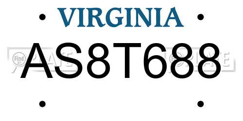 AS8T688 Virginia License Plate